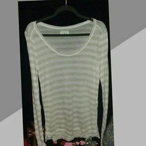 Long Sleeve Striped Tee Shirt Semi-Sheer EUC